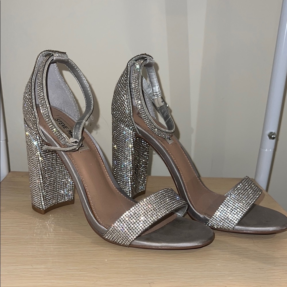 Steve Madden Sparkling Silver Block Heels